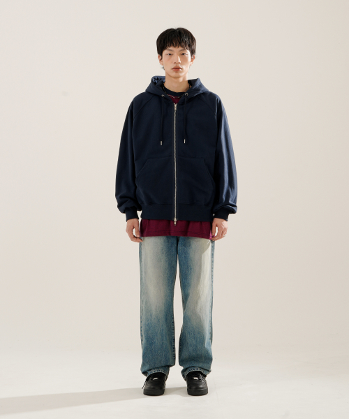 Luna Raglan Balloon Hood Zip Up Navy KJHD2613