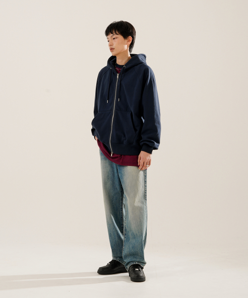 Luna Raglan Balloon Hood Zip Up Navy KJHD2613