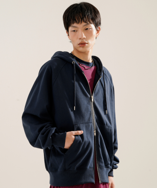 Luna Raglan Balloon Hood Zip Up Navy KJHD2613