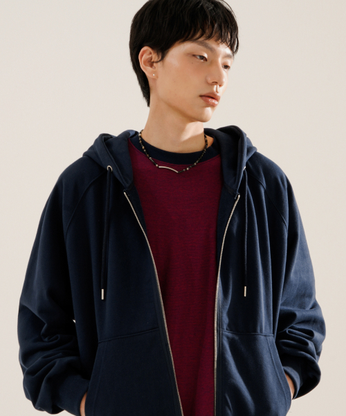 Luna Raglan Balloon Hood Zip Up Navy KJHD2613