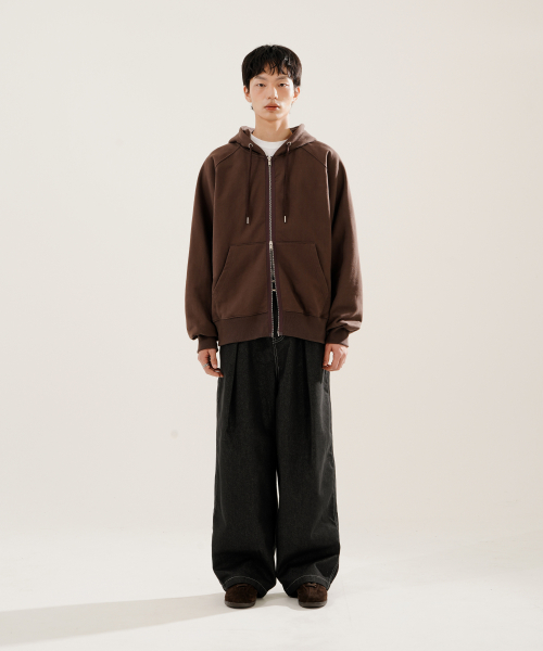 Luna Raglan Balloon Hood Zip Up Brown KJHD2613