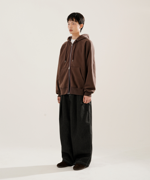 Luna Raglan Balloon Hood Zip Up Brown KJHD2613