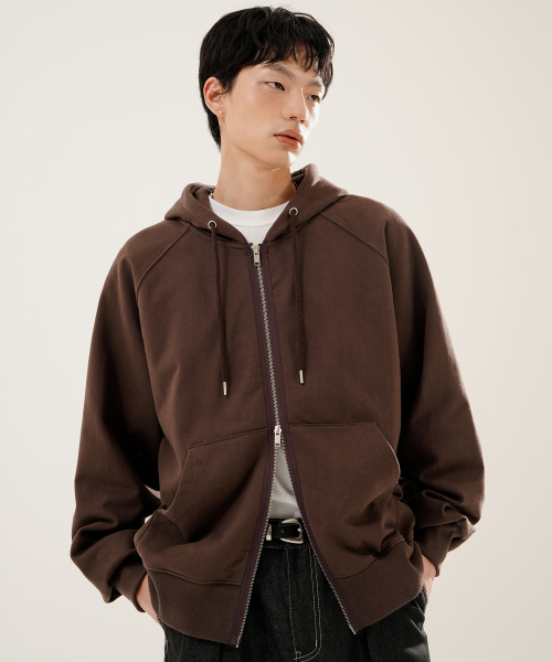 Luna Raglan Balloon Hood Zip Up Brown KJHD2613