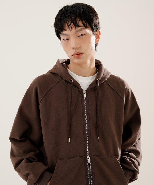 Luna Raglan Balloon Hood Zip Up Brown KJHD2613