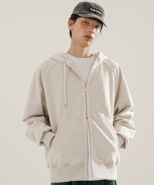 Luna Raglan Balloon Hood Zip Up Oatmeal KJHD2613