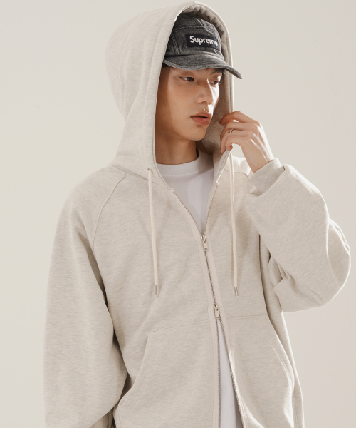 Luna Raglan Balloon Hood Zip Up Oatmeal KJHD2613