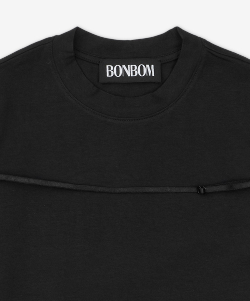 란제리 스트랩 타이트 반소매 티셔츠 - 블랙 / BPT25TSHIRT171