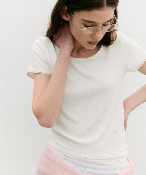 NUBASIC LACE RIBBED T-SHIRT WHITE