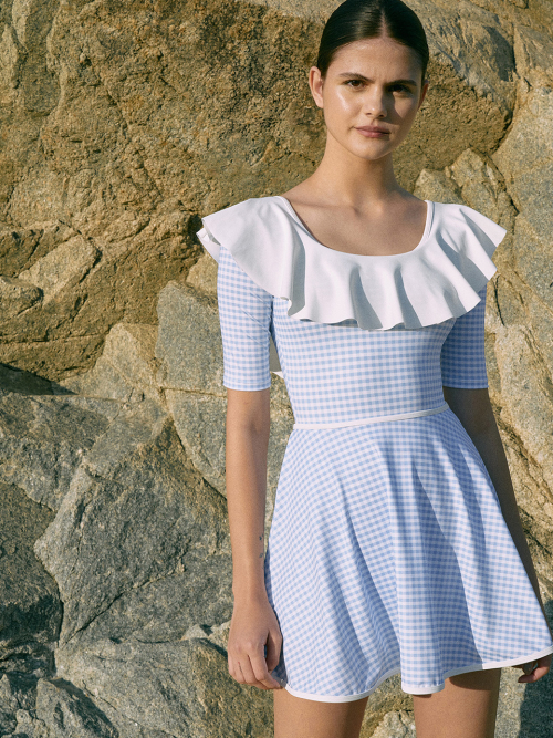 Gingham Check Flare Swim Skirt-2color