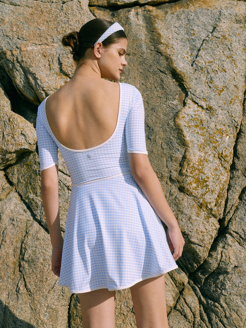 Gingham Check Flare Swim Skirt-2color