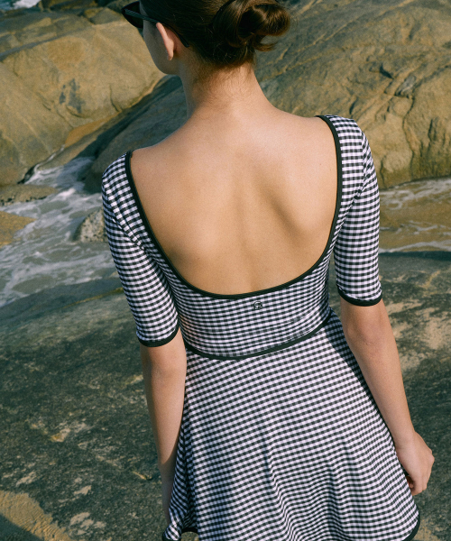 Gingham Check Square Neck SwimSuit-2color