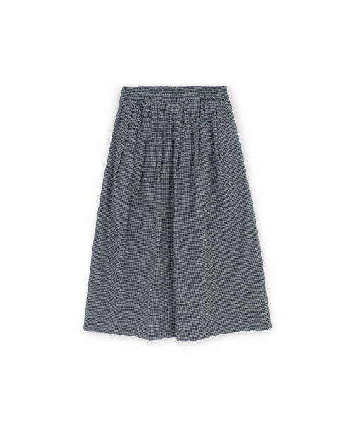 W Shirring Midi Skirt, Grey Check
