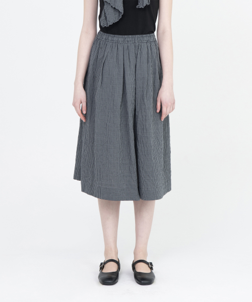 W Shirring Midi Skirt, Grey Check