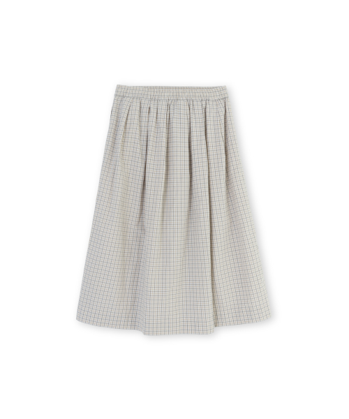 W Shirring Midi Skirt, Ivory Check