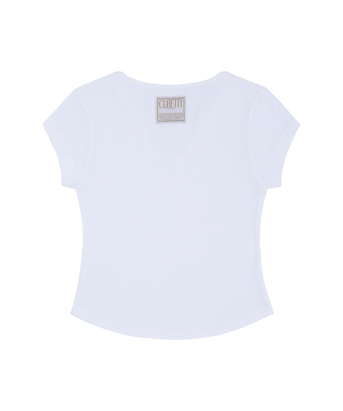 C 90S LINE SLIT NECK HALF-SLEEVE T-SHIRT_WHITE