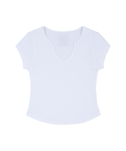 C 90S LINE SLIT NECK HALF-SLEEVE T-SHIRT_WHITE
