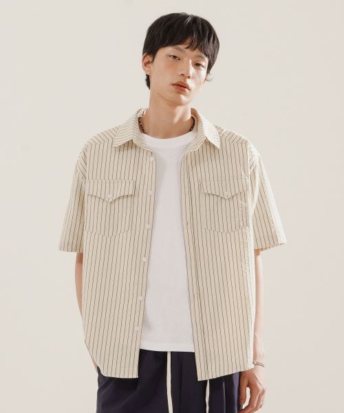 Brooklyn Western Stripe Short Shirts Lightbeige KJSS2615