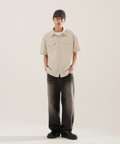 Brooklyn Western Stripe Short Shirts Lightbeige KJSS2615