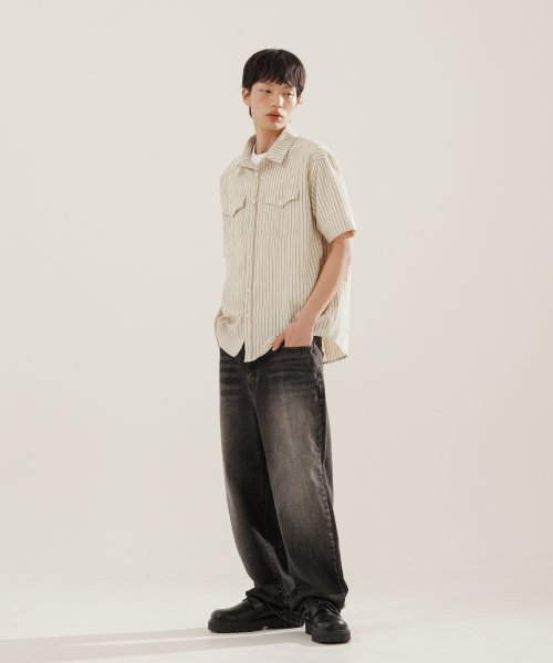 Brooklyn Western Stripe Short Shirts Lightbeige KJSS2615