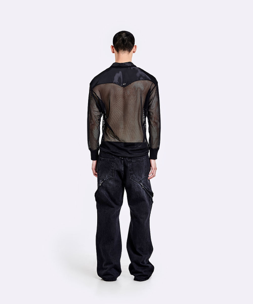 Mesh henly neck longsleeve - Black