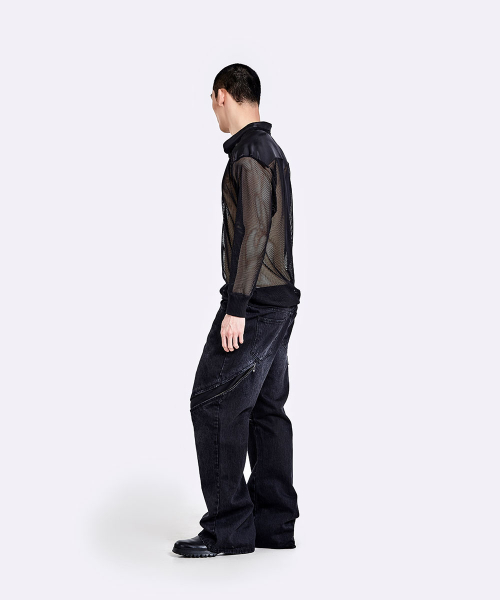 Mesh henly neck longsleeve - Black