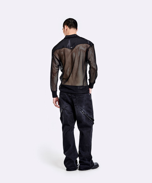 Mesh henly neck longsleeve - Black