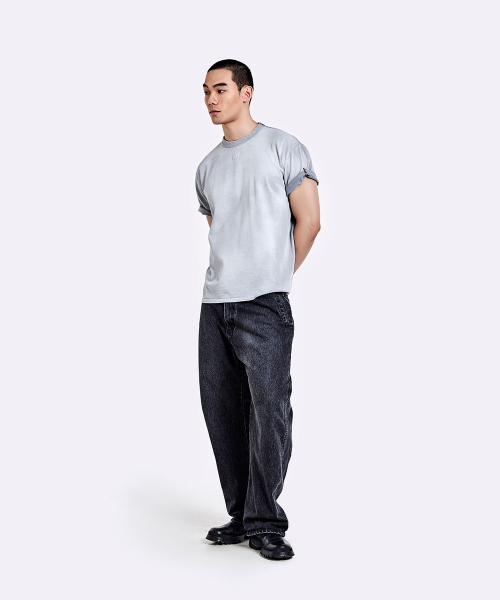 Thong denim pants - Washed black