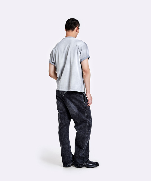 Thong denim pants - Washed black