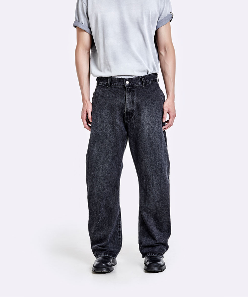 Thong denim pants - Washed black