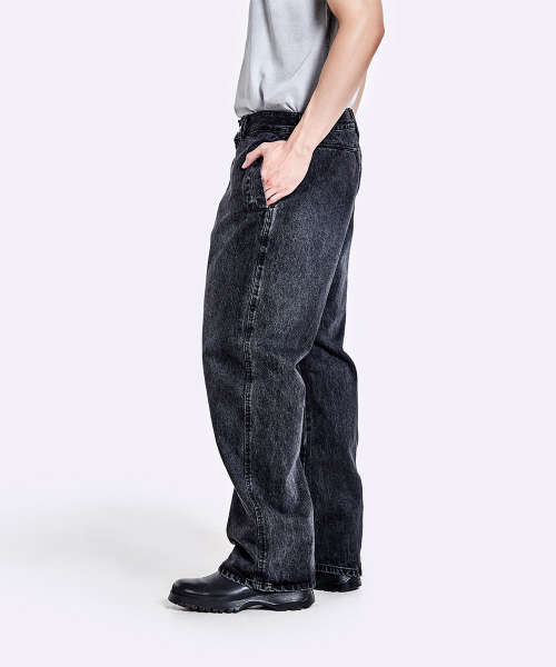 Thong denim pants - Washed black