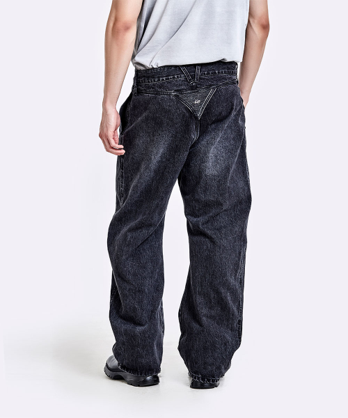 Thong denim pants - Washed black