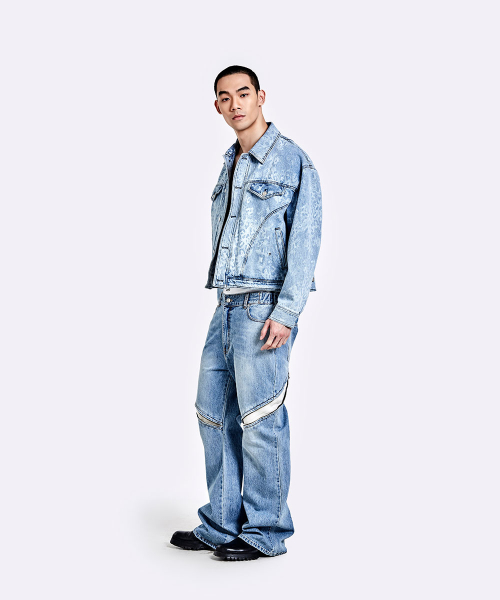 Leopard denim jacket - Light blue