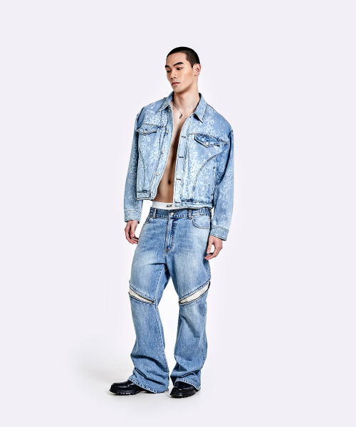 Leopard denim jacket - Light blue