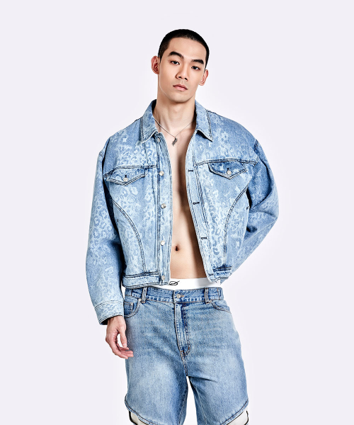 Leopard denim jacket - Light blue