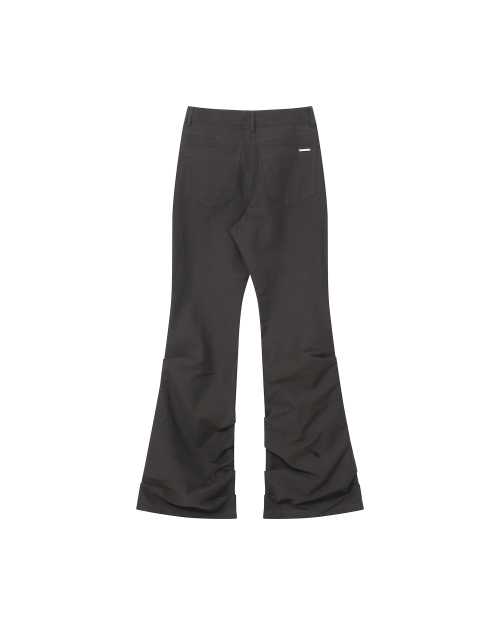 Cotton shirring bootscut pants BROWN