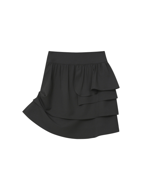 Unbalanced layers midi skirt BLACK