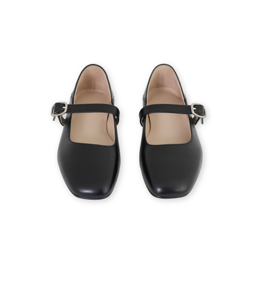 W Leather Mary Jane Shoes, Black