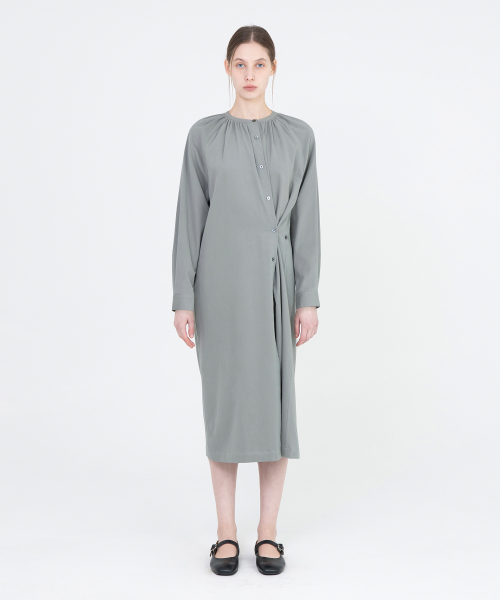 W Gathered Dress, Blue Grey