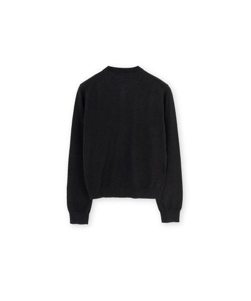 W Cotton Cashmere Round Cardigan, Black