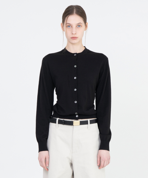 W Cotton Cashmere Round Cardigan, Black