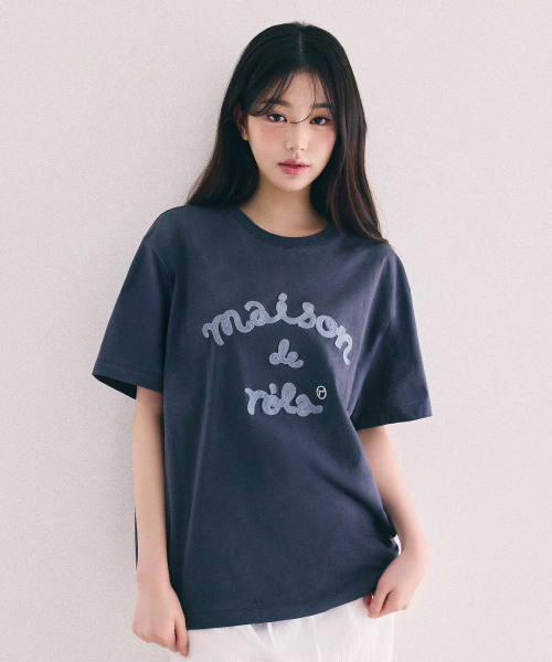 MAISON DE ROLA EMBROIDERY LOOSE FIT T-SHIRT CHARCOAL GRAY