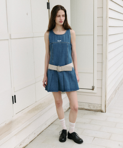 DENIM PLEATS ONEPIECE BLUE