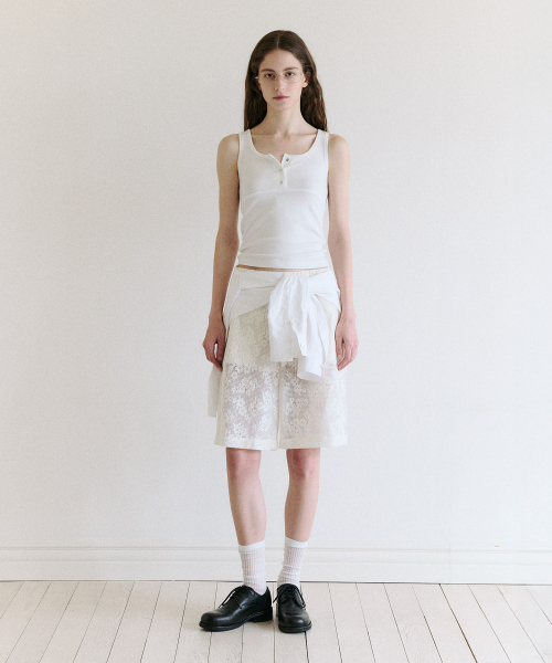 LACE BERMUDA PANTS IVORY