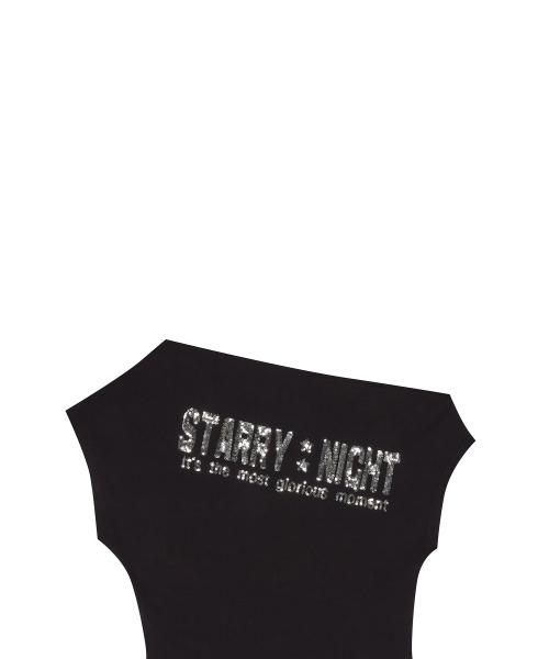 SM SPANGLE OFFSHOULDER TEE(BLACK)