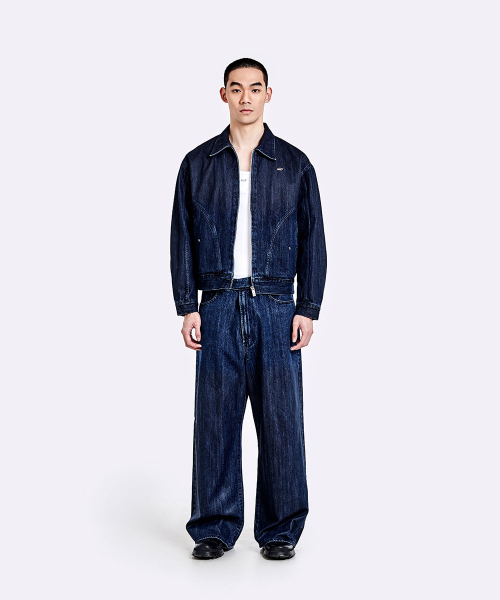 Coated Oversized denim pants - Deep blue
