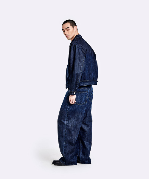 Coated Oversized denim pants - Deep blue