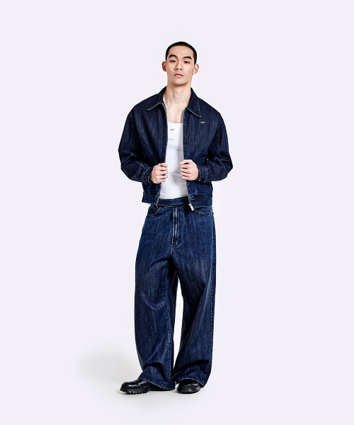 Coated Oversized denim pants - Deep blue