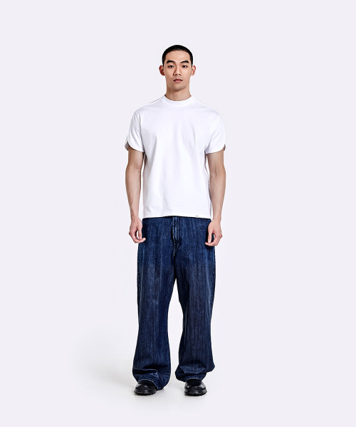 Coated Oversized denim pants - Deep blue