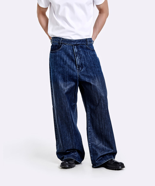 Coated Oversized denim pants - Deep blue
