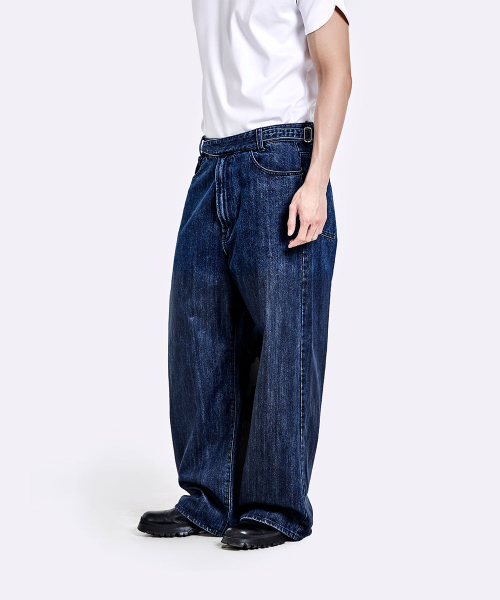 Coated Oversized denim pants - Deep blue